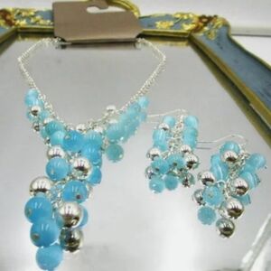 New blue & silver beaded necklace & earrings set